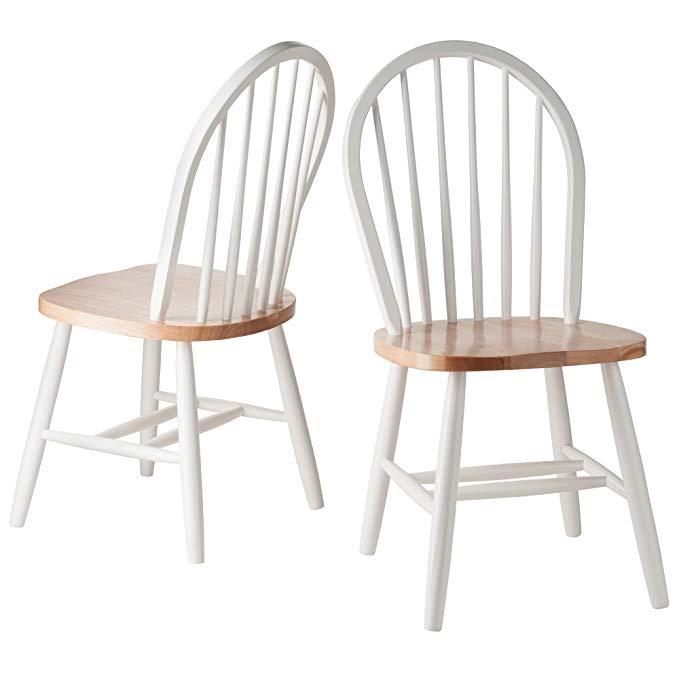 Winsome Wood Windsor Chair in Natural and White Finish, Set of 2