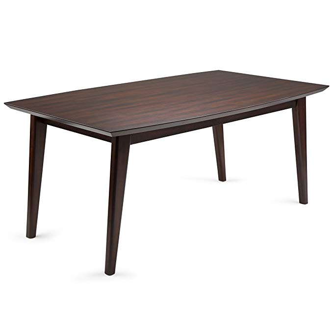 Simpli Home Draper Mid Century Solid Hardwood 66 x 40 Rectangle Dining Table, Java Brown