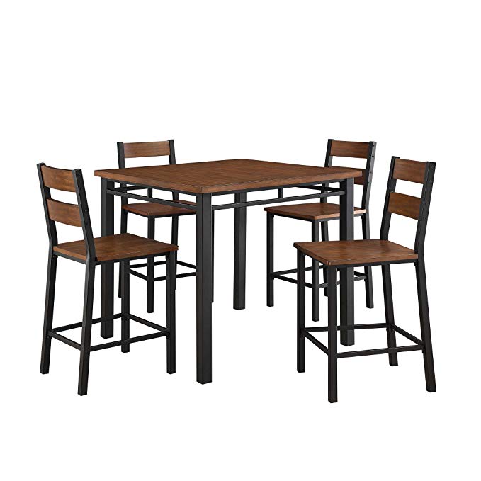 Stylish 5-Piece Counter Height Dining Set, Includes Square Table and 4 Matching Chairs, Sturdy Wood and Metal Construction, Elegant and Contemporary Set, Easy To Assemble, Vintage Oak Finish