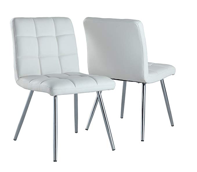 Monarch Specialties White Leather-Look/Chrome Metal 2-Piece Dining Chair, 32-Inch