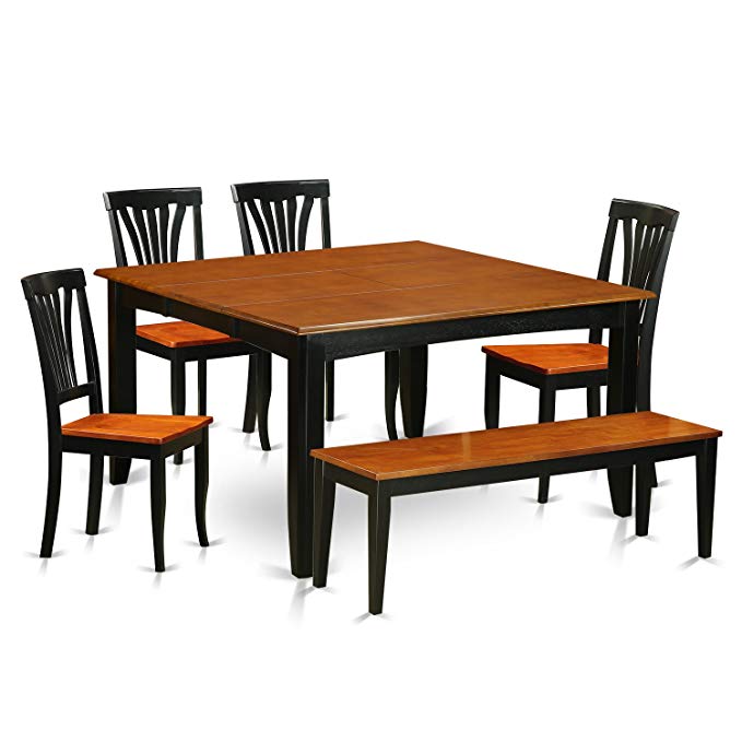 East West Furniture PFAV6-BCH-W 6 Piece Kitchen Tables and 4 Solid Wood Chairs Plus Bench Set