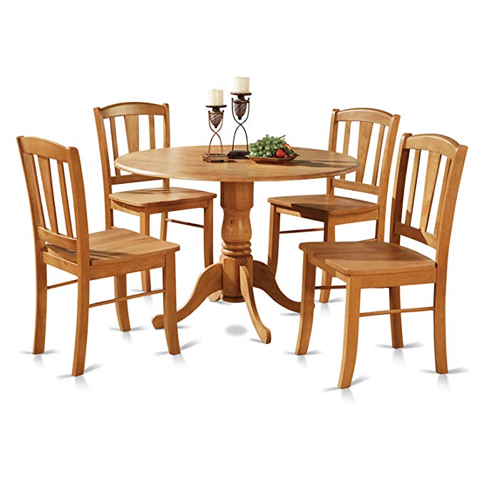 East West Furniture DLIN5-OAK-W 5-Piece Round Kitchen Table and 4 Dinette Chairs Set, Oak Finish