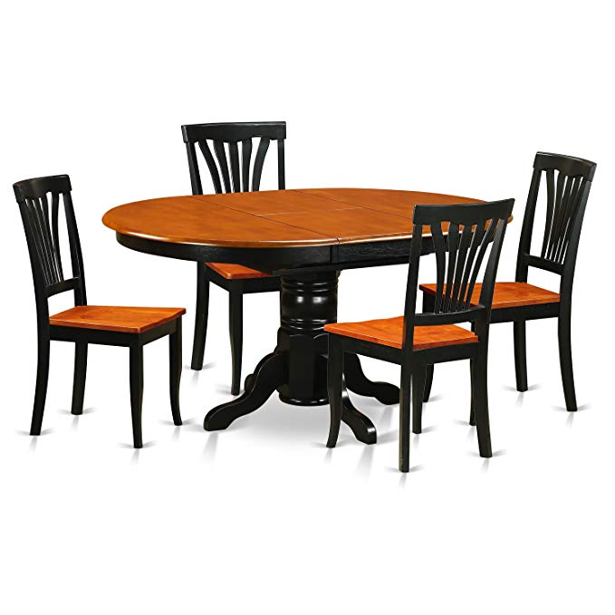 East West Furniture AVON5-BLK-W 5-Piece Dining Room Table Set, Black/Saddle Brown Finish