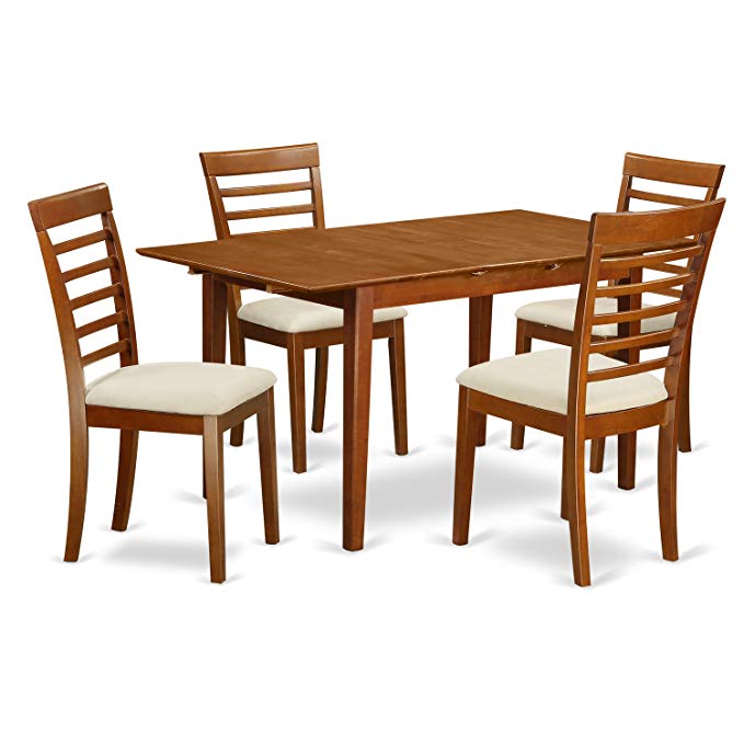 East West Furniture PSML5-SBR-C 5-Piece Dinette Table Set, Saddle Brown Finish