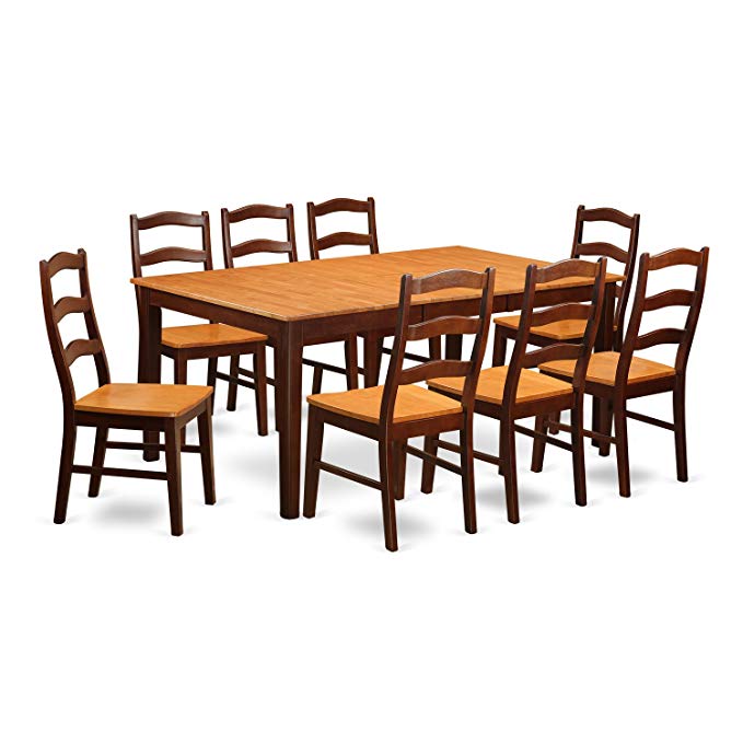 East West Furniture HENL9-BRN-W 9-Piece Dining Table Set