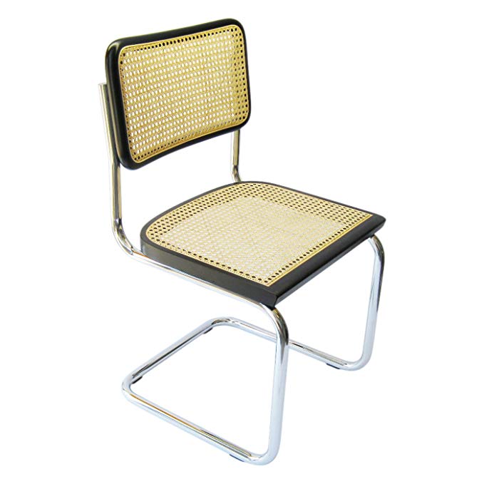 Marcel Breuer Cesca Cane Chrome Side Chair in Black