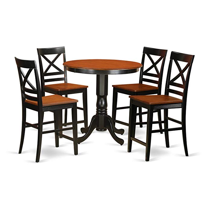 East West Furniture JAQU5-BLK-W 5 Piece High Top Table and 4 Counter Height Stool Set