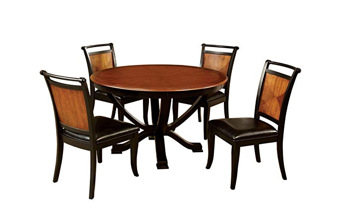 Furniture of America Sahrifa 5-Piece Duotone Round Dining Table Set, Acacia and Black Finish