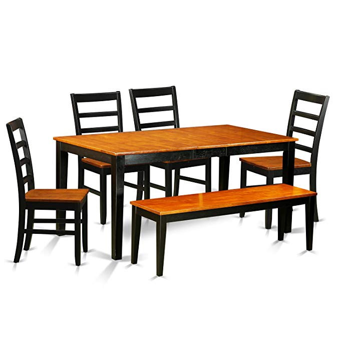 East West Furniture NIPF6-BCH-W 6 Piece Kitchen Tables and 4 Solid Wooden Chairs Plus Bench Set