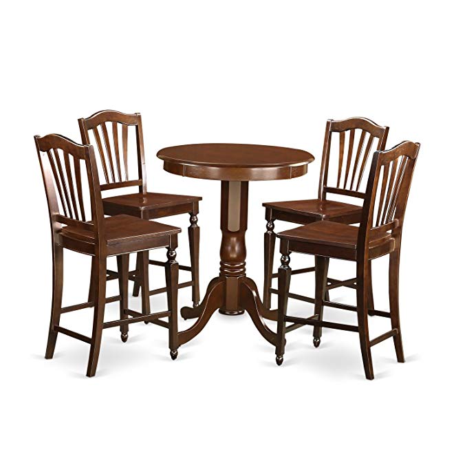 East West Furniture EDCH5-MAH-W 5 Piece High Top Table and 4 Kitchen Bar Stool Set