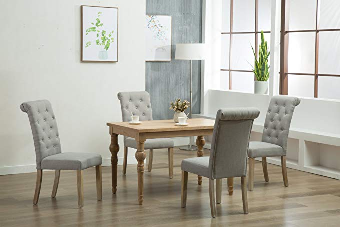 Oliver Smith - Roosevelt Collection - 5 Piece Dining - Table and 4 Chairs - Dinette Table Linen Chairs Set Antique Washed Oak 150263lightgrey