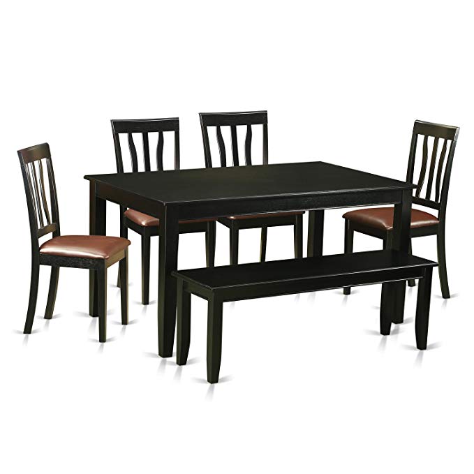 East West Furniture DUAN6-BLK-LC 6 Piece Dinette Table and 4 Dining Room Chairs Plus A Bench Set