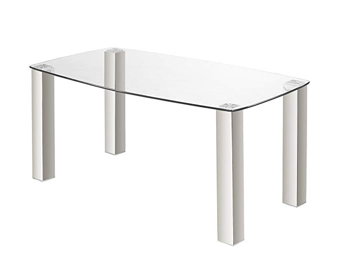 Uptown Club Jarvis Collection Modern Rectangle Stainless Steel Glass Top Dining Room Table, 63