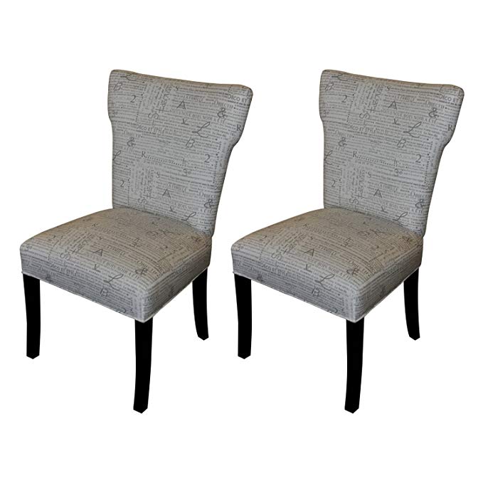 Sole Designs Bella Collection Modern Wingback Upholstered Dining Chair, Spring Seating Slipper/Side Chair, News Stamp Series, Storm (Set of 2)