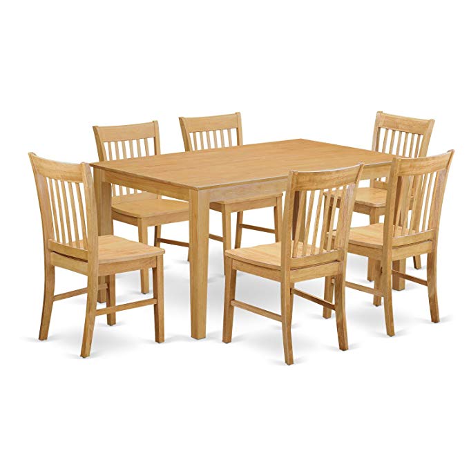 East West Furniture CANO7-OAK-W 7-Piece Dining Room Table Set