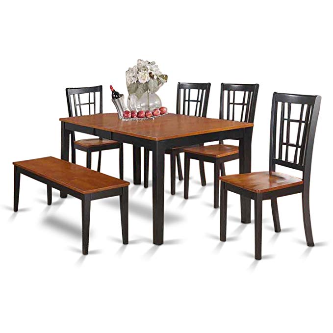 East West Furniture NICO6-BLK-W 6-Piece Dining Table Set