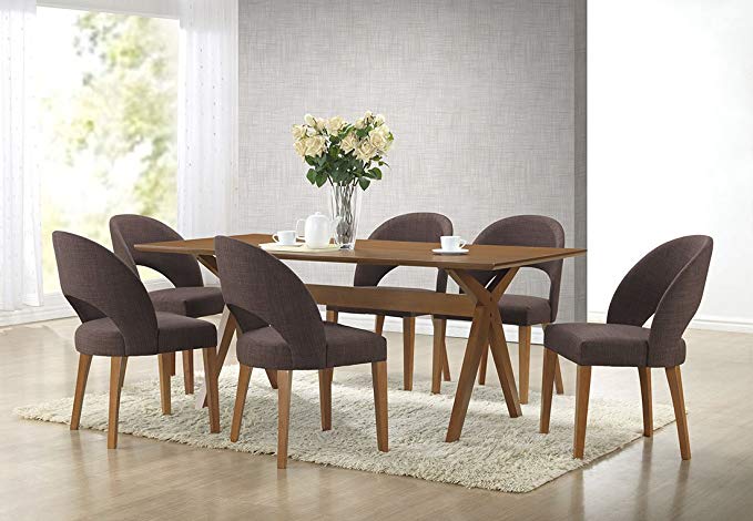 Baxton Studio Lucas Mid-Century Style 7 Piece Dining Set, Walnut Brown