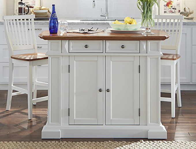 Home Styles 5002-948 Kitchen Island and Stools, White and Distressed Oak Finish