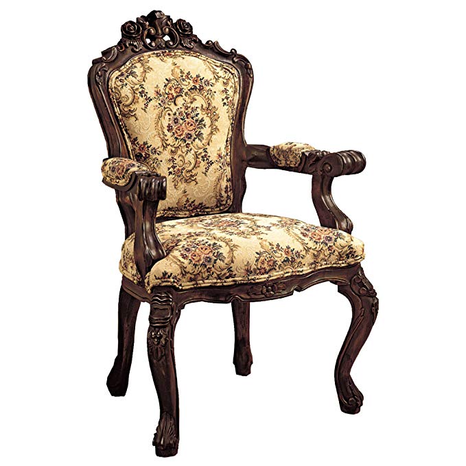 Design Toscano Rocaille Carved Victorian Armchair, 41 Inch, Mahogany, Cherry