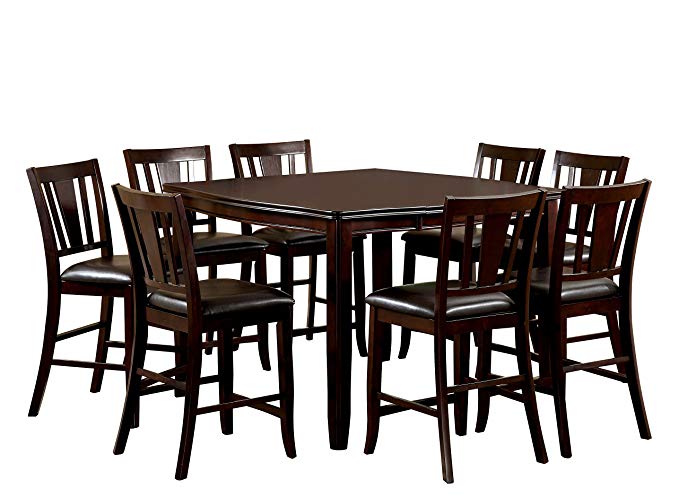 Furniture of America Frederick 9-Piece Square Counter Height Table Set with 16-Inch Expandable Leaf, Espresso Finish