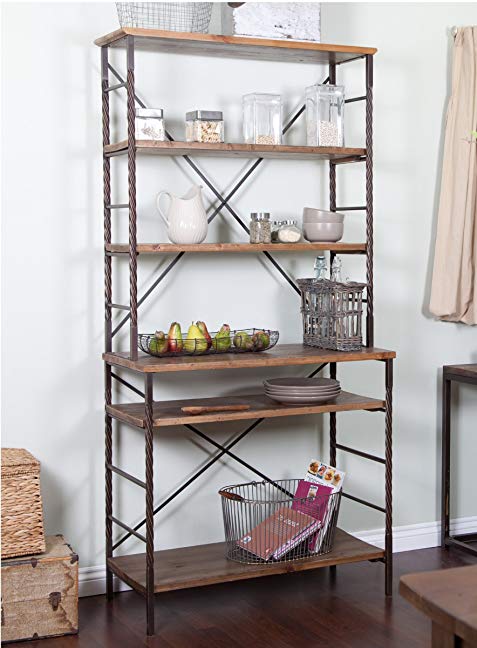 Industrial Rustic 6 Tier Metal with Adjustable Wood Shelves Bakers Rack for Kitchens - Includes Modhaus Living Pen