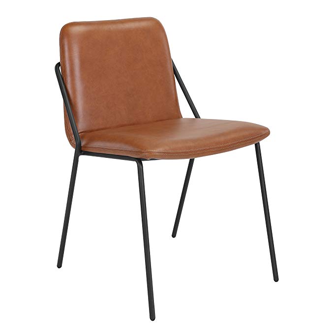 Sling Upholstered Side Chair Set of 2 (Black Frame w/ Brown Eco Leather)