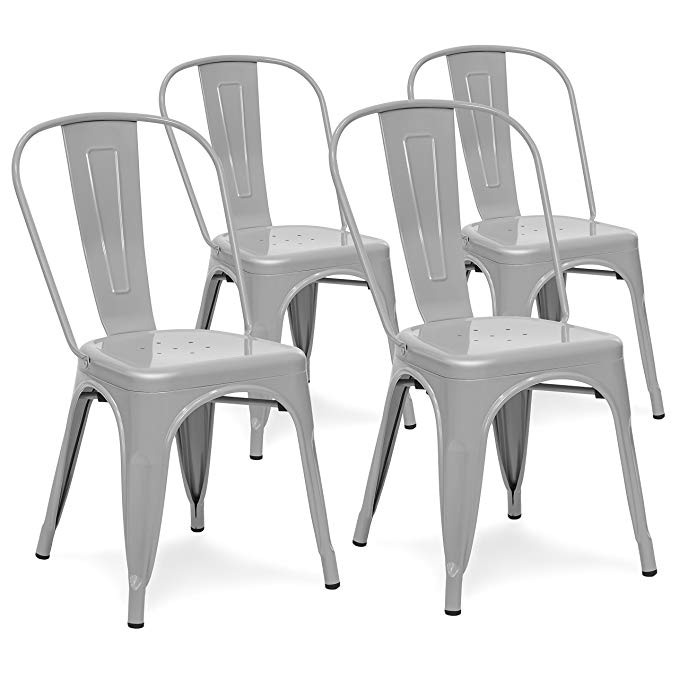 Best Choice Products Set of 4 Industrial Metal Dining Side Chairs (Silver)