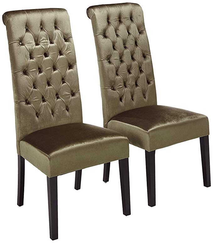 Christopher Knight Home 302114 Leorah Tall Back Tufted Grey Velvet Dining Chair, Grey/Dark Brown