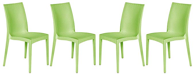 LeisureMod Modern Weave Design Mace Indoor/Outdoor Chair (Set of 4), Green