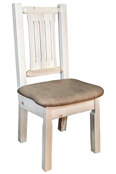 Montana Woodworks MWHCKSCNVBUCK Homestead Collection Dining Side Chair, Clear Lacquer Finish with Upholstered Seat, Buckskin Pattern