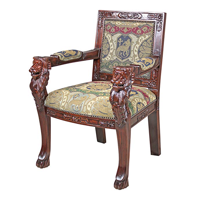 Design Toscano AF51351 Beardsley Heraldic Lion Fabric Arm Chair