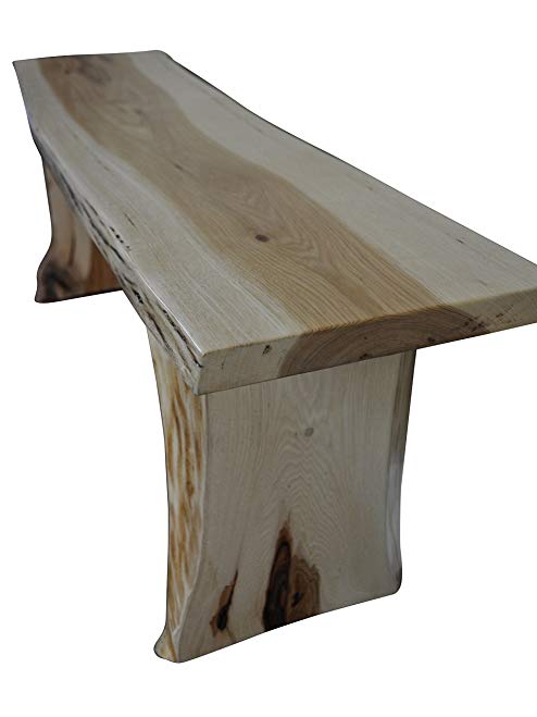 Live Edge Bench, 4 Foot, Solid Rustic Hickory Wood, Amish Made, 48