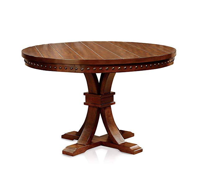 Furniture of America Castile Transitional Round Dining Table, Dark Oak