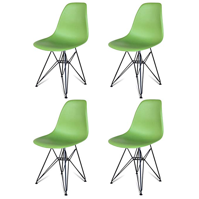 Urban Furnishing - Set of Four (4) GREEN - Iconic Side Chair - Black Wire LegsDSW DSR Eiffel Legs Dining Room Chair Metal Eiffel Molded Plastic