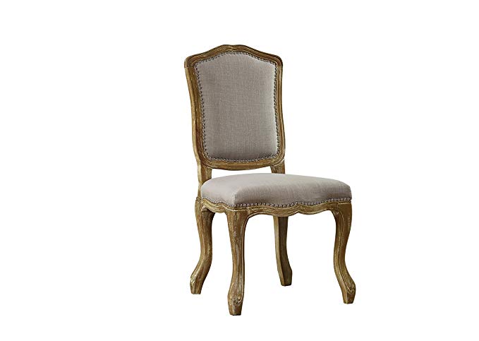 Baxton Studio Chateauneuf French Vintage Cottage Weathered Oak Linen Upholstered Dining Side Chair, Medium, Beige