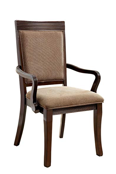 Furniture of America Aiken Formal Padded Fabric Arm Chair, Walnut Finish, Set of 2