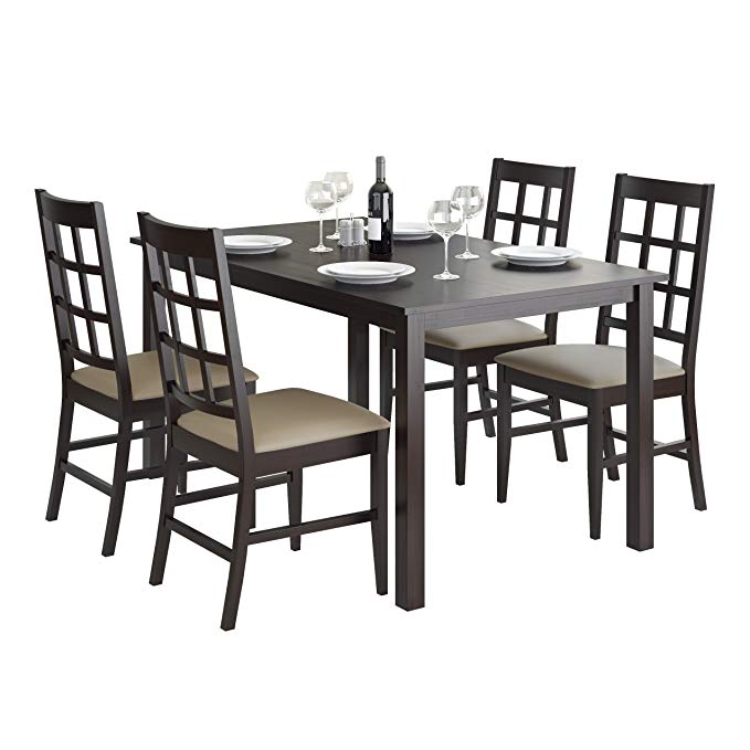 CorLiving 5 Piece DRG-795-Z6 Atwood Dining Set with Leatherette Seats, Taupe Stone