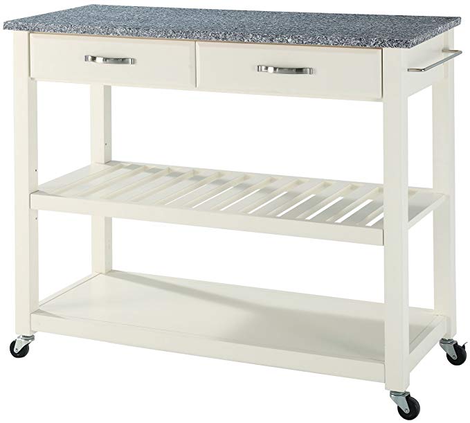 Crosley Furniture Portable Kitchen Cart with Solid Grey Granite Top - White