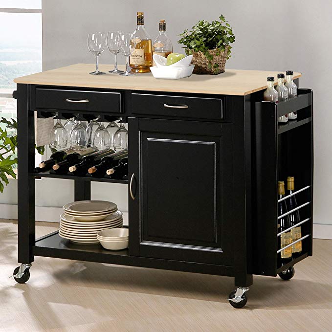 Baxton Studio Phoenix Modern Kitchen Island with Wooden Top, Black