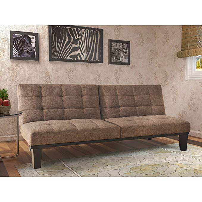 Tweed Memory Foam Futon Multiple Colors Split seat and back with Memory foam Durable plastic legs Wooden frame Memory foam and recycled foam stuffing Product Brown fabric