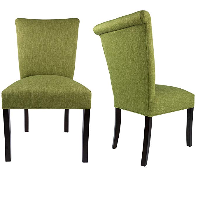 Sole Designs The Barcelona Collection Contemporary Style Fabric Upholstered Armless Dining Side Chairs (Set of 2), Grass Green