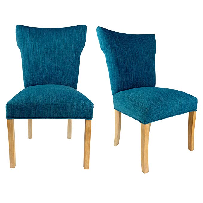 Sole Designs The Bella Collection Contemporary Style Fabric Upholstered Wing Back Armless Dining Side Chairs (Set of 2), Turquoise