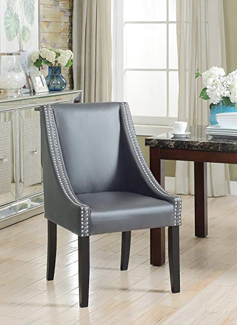 Lincoln Modern Grey Leather Silver Nailhead Trim Swoop Arm Dining Chair (Set Of 2)