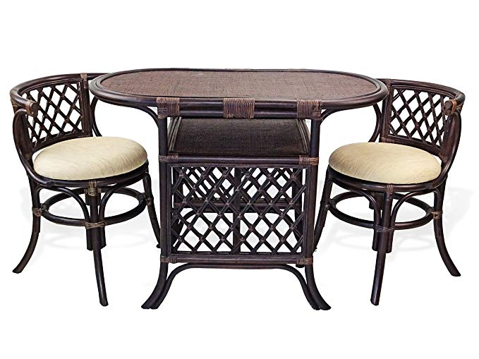 Borneo Compact Dining SET Table+2 Chairs Dark Brown Handmade Natural Wicker Rattan Furniture