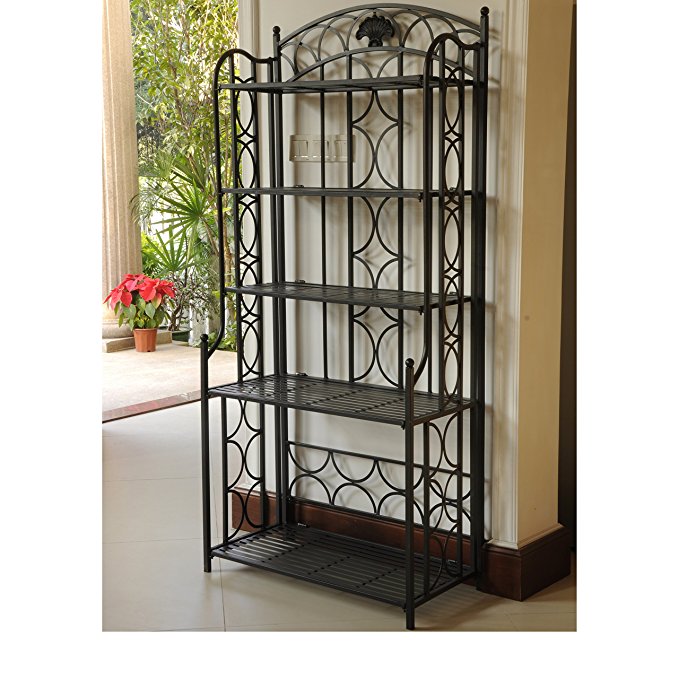 International Caravan 74364-OG-165270-O-852775 5-Tier Iron Indoor/Outdoor Bakers Rack, Pewter