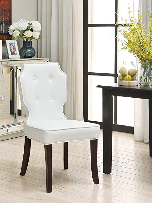 Iconic Home 2 Piece Contemporary Tufted Cream White PU Leather Lennon Dining Chair Set