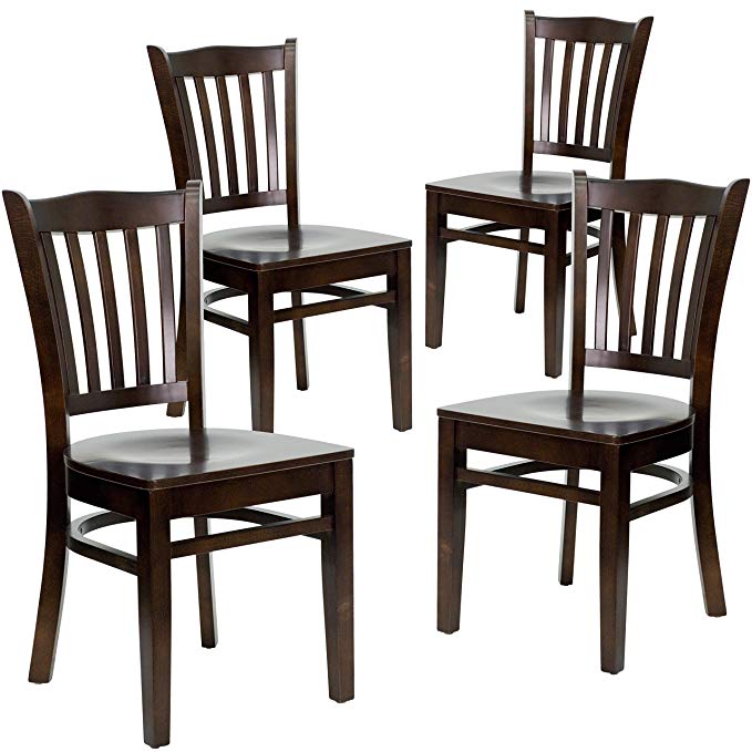 Flash Furniture 4 Pk. HERCULES Series Vertical Slat Back Walnut Wood Restaurant Chair