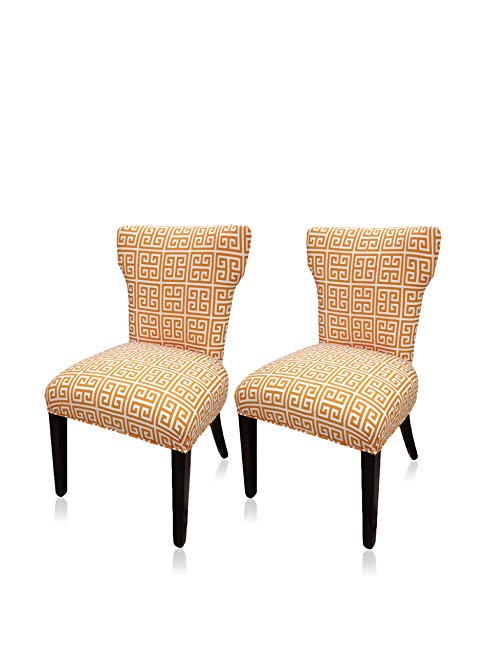 Sole Designs Amelia Collection Contemporary Fabric Upholstered Dining Room Wingback Chairs, Set of 2 Orange