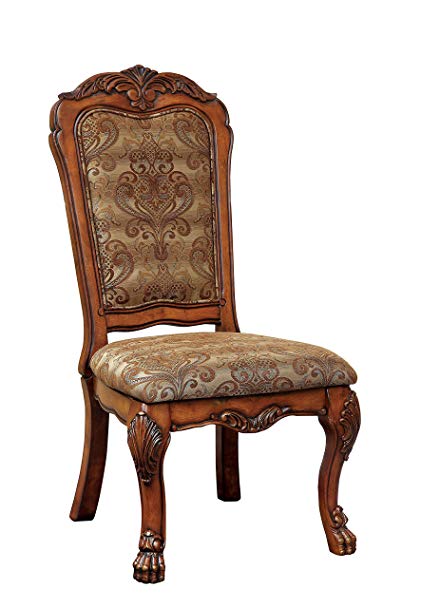 Furniture of America Victoria Fabric Upholstered Dining Side Chair, Antique Oak