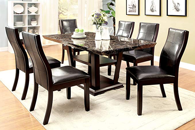 Furniture of America Alfaro 7-Piece Modern Faux Marble-Top Dining Set